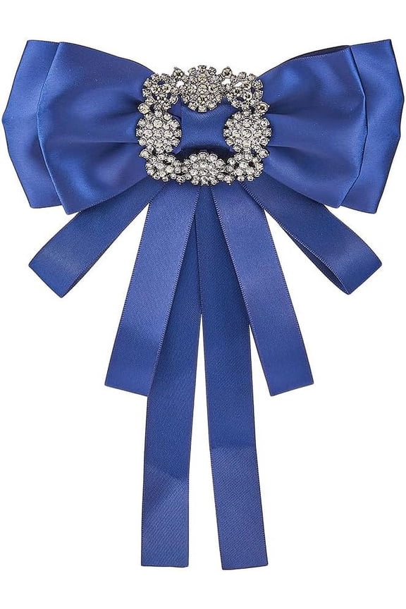 Crystal Glass Rhinestone Bowknot Brooch Cloth Bow Tie Neck Tie Lapel Pin for Women Dark Blue 220x162x19mm