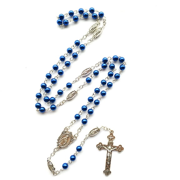 Crystal Glass Rosary Beads Necklace Rosaries Catholic Gift with Medals 6mm Blue Prayer Bead Catolic Jewelry Present
