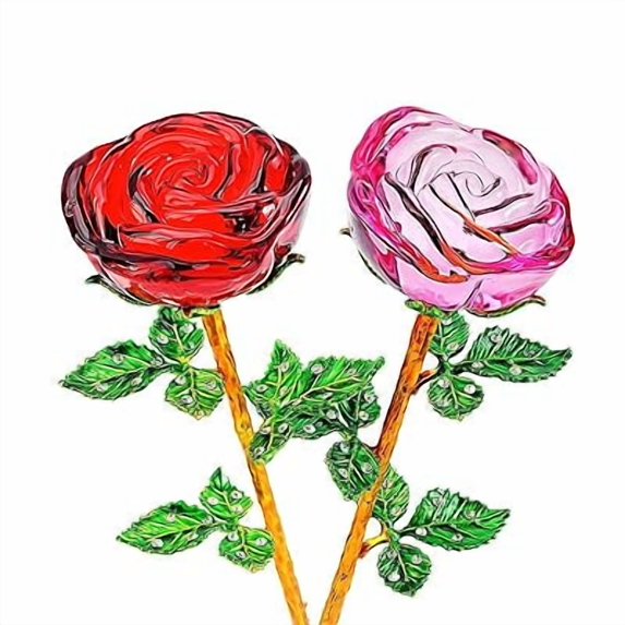 Crystal Glass Rose Bouquet Ornament, Romantic Valentines Day Anniversary Birthday Gift for Girlfriend Wife Mom, Elegant Home Living Room Bedroom Office Tabletop Decor Display, HAODEJW