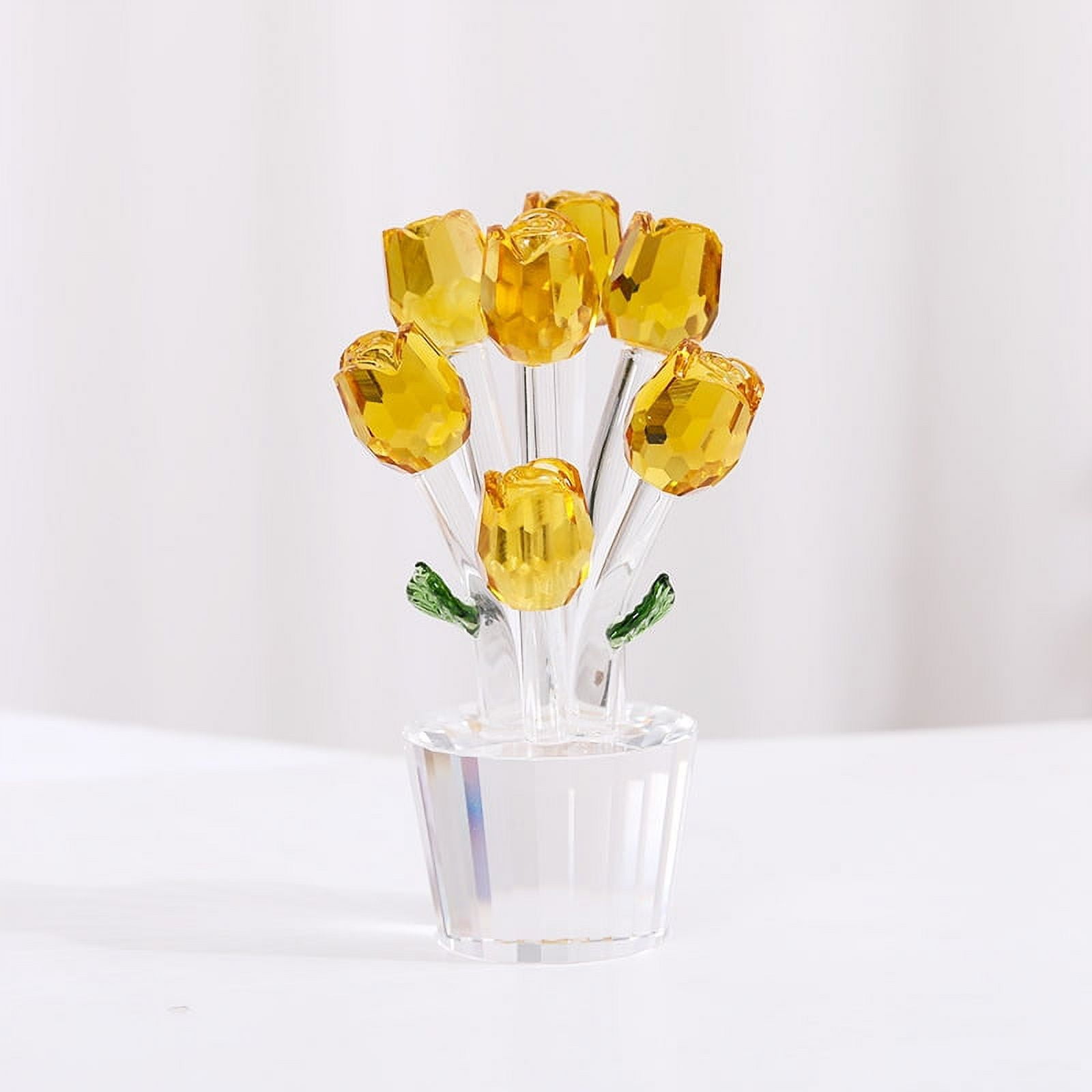 Crystal Glass Rose Flower Figurines Glass Unfading Bouquet Sculpture Home  Car Ornament Decor Wedding Valentine's Day Gift 