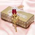 thumbnail image 1 of Crystal Glass Rose Flower Long Stem for Valentine's Day, Mother's Day, Thanksgiving, Birthday, Anniversary, Wedding Gifts,Golden rod red flower, 1 of 6