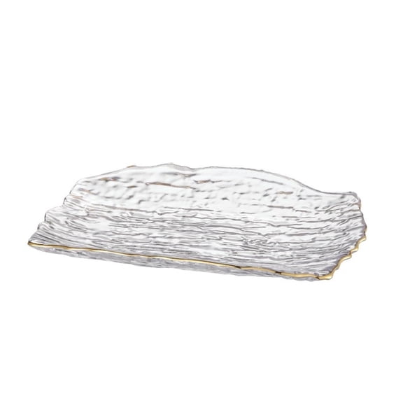 Crystal Glass Serving Tray Rectangular, Elegant Tree Bark Texture Long Clear White Serving Plate, Fruit Dish Japanese Sushi Serving Platter