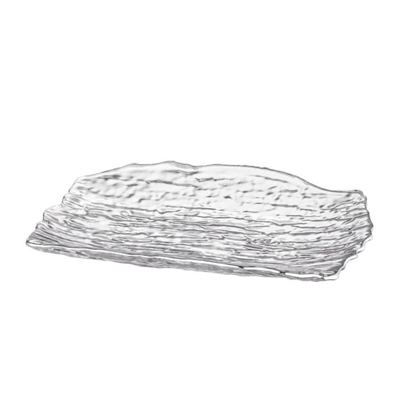Crystal Glass Serving Tray Rectangular, Elegant Tree Bark Texture Long Clear White Serving Plate, Fruit Dish Japanese Sushi Serving Platter