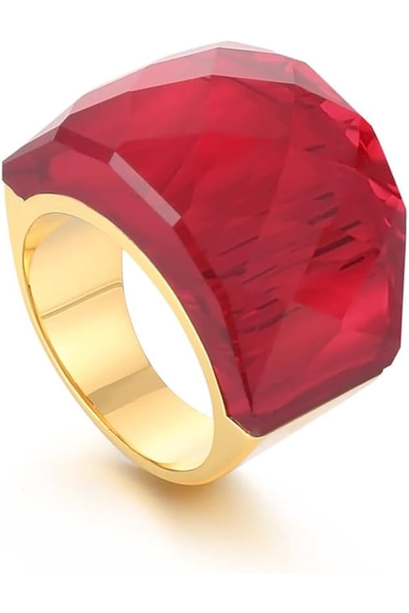 Crystal Glass Stainless Steel Band Ring Gold Plated Fashion Exaggerated Cubic Zirconia Rings Women's Stunning Large Statement Rhinestone Bands Cocktail Party Ring for Ladies Birthday