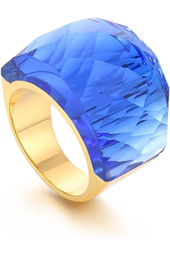 Crystal Glass Stainless Steel Band Ring Gold Plated Fashion Exaggerated Cubic Zirconia Rings Women's Stunning Large Statement Rhinestone Bands Cocktail Party Ring for Ladies Birthday