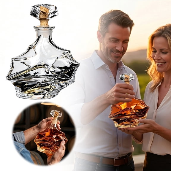 Crystal Glass Whiskey Decanter Unique Shaped Liquor Bottle With Stopper For Home Bar(Clear-19.7Cm)