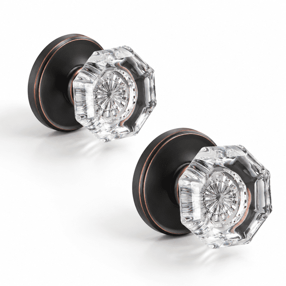 Crystal GlduDoor Knob Bifold Closet Oil Rubbed Bronze Knobs Round Handles Non-turning Single Side 2 Pack
