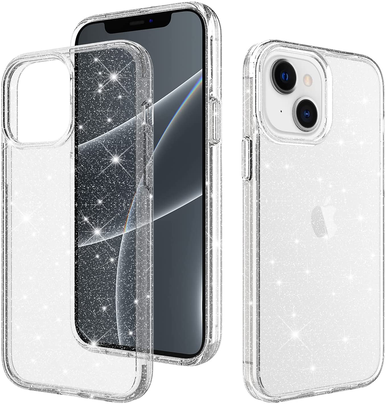 Crystal Glitter Clear Case Comaptible Bling Clear Sparkly - Shockproof Protective Phone Cases Cute Slim Fit Cover for Women Girls for iPhone 13 6.1 inch (2021) Transparent