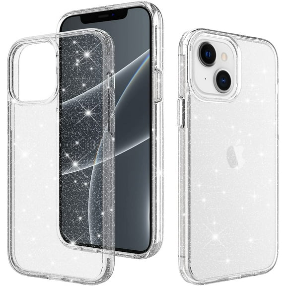 Crystal Glitter Clear Case Comaptible Bling Clear Sparkly - Shockproof Protective Phone Cases Cute Slim Fit Cover for Women Girls for iPhone 13 6.1 inch (2021) Transparent