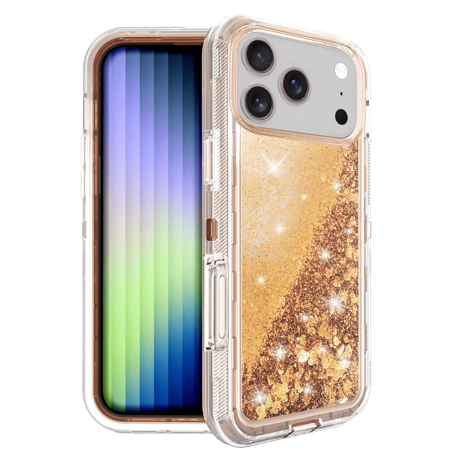 Crystal Glitter Floating Liquid Case for iPhone 17 Pro Max - Rose Gold