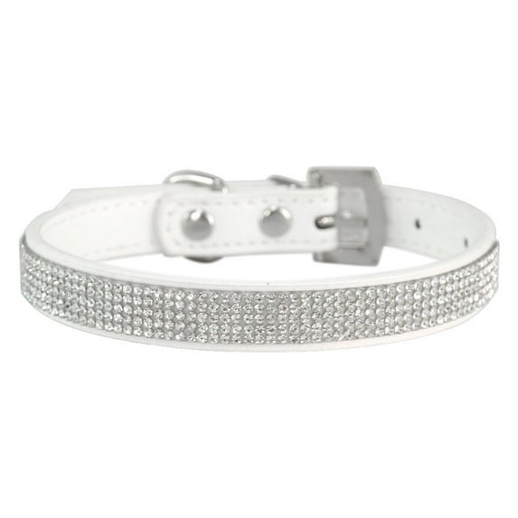 Crystal Glitter Rhinestone Pet Collar Leather Puppy Necklace Collars for Small Medium Large Dogs Cat Chihuahua Pug Accessories (White,S)
