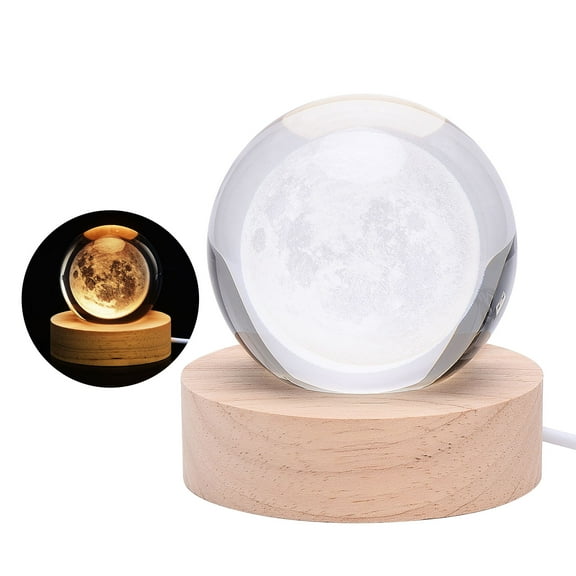 Crystal Globe Light 3D Glowing Crystal Ball Night Light Romantic Ambient Lamp with Wooden Base Christmas Gift for Children