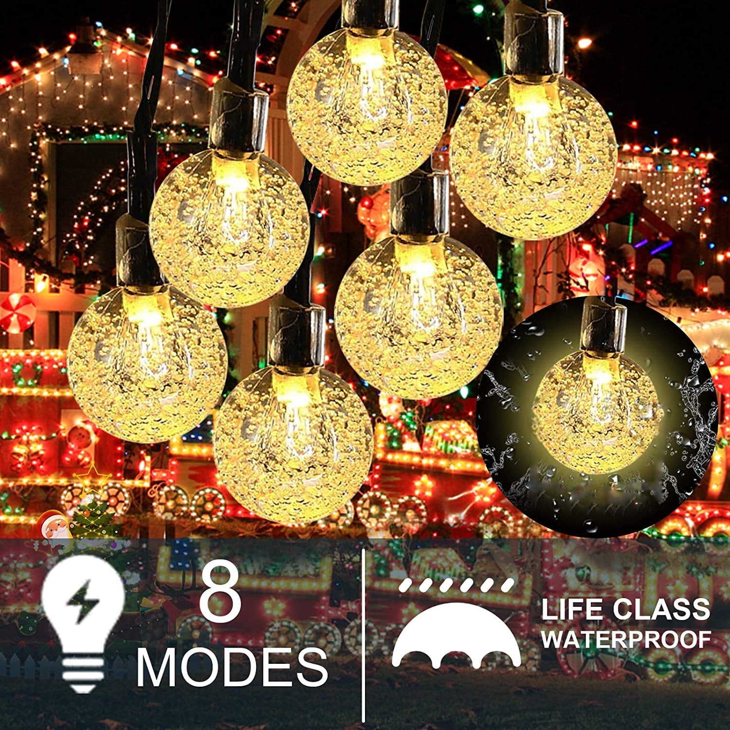 Crystal Globe Solar String Lights, 31ft/36ft 50/60 LED Super Bright