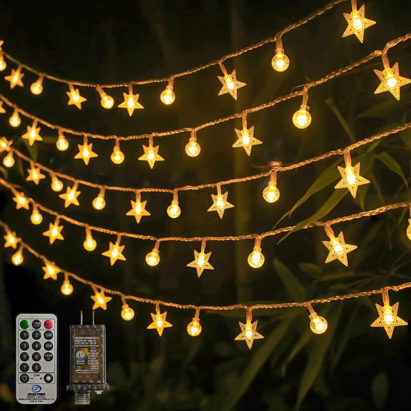 Crystal Globe & Star String Lights Plug in - 72 LED Star Fairy String Lights with Remote Control Timer Waterproof Indoor Outdoor Hanging Globe Lights for Bedroom Wedding Party Patio Warm White Y102