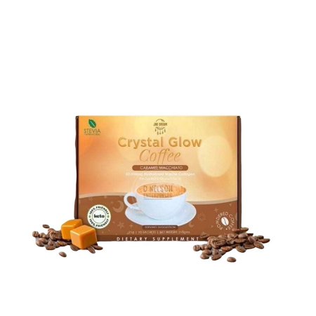 Crystal Glow Coffee CARAMEL MACCHIATO 50,000mg Hydrolyzed Marine Collagen Mix, 10 Sachets