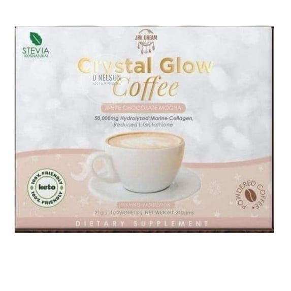 Crystal Glow Coffee White Chocolate Mocha 50,000mg Hydrolyzed Marine Collagen Mix, 10 Sachets