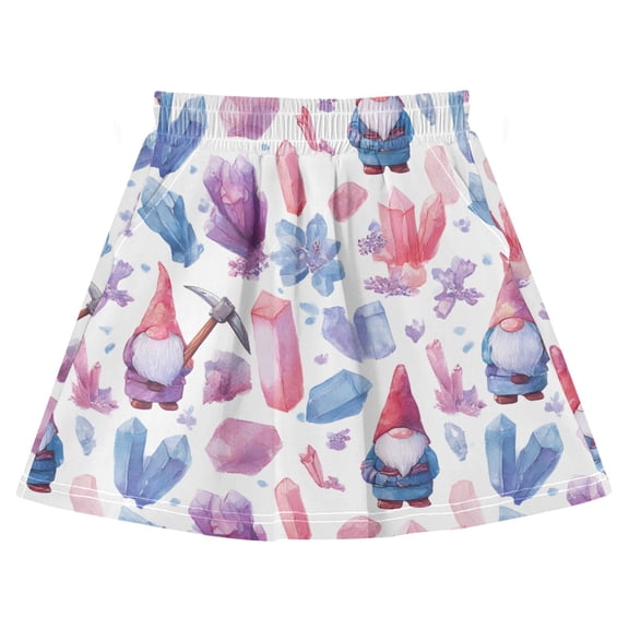 Crystal Gnome Miner Pattern Cotton Skirt Built-in Liner Elastic A-Line Flared Skirt with Pockets