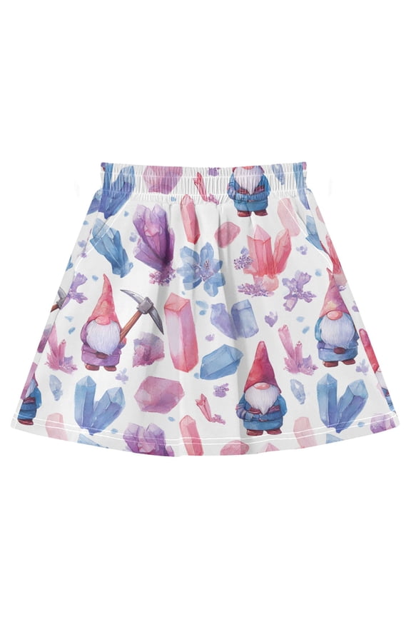 Crystal Gnome Miner Pattern Cotton Skirt Built-in Liner Elastic A-Line Flared Skirt with Pockets