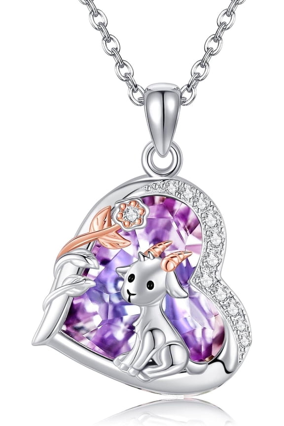 Crystal Goat Necklace 925 Sterling Silver Heart Goat Necklace Animal Jewelry Goat Gift for Goat Lovers and Women