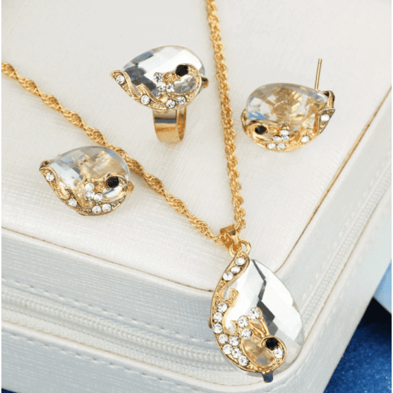 Crystal Gold Chain Peacock Jewelry Set