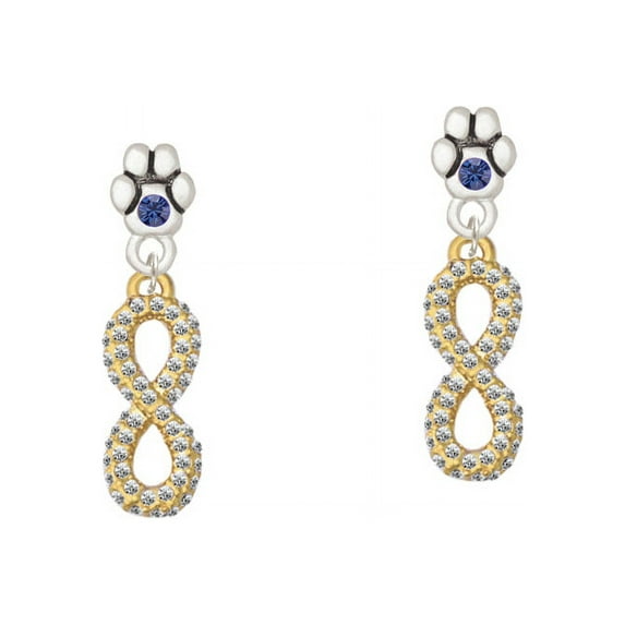 Crystal Gold Tone Infinity Sign - Blue Crystal Paw Earrings