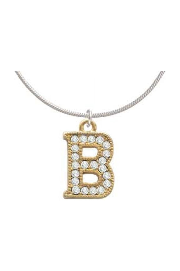 Crystal Gold Tone Initial - B - Beaded Border - Charm Necklace, 18"+2" Extender