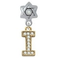 thumbnail image 1 of Crystal Gold Tone Initial - I - Beaded Border - Star of David with Clear Crystal Charm Bead, 1 of 1