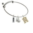 thumbnail image 1 of Crystal Gold Tone Initial - M - Beaded Border - Sister Heart Expandable Bangle Bracelet, 1 of 1