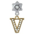thumbnail image 1 of Crystal Gold Tone Initial - V - Beaded Border - Star of David with Clear Crystal Charm Bead, 1 of 1