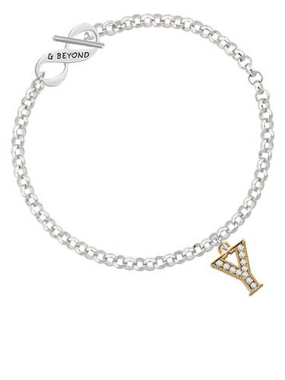 Crystal Gold Tone Initial - Y - Beaded Border - & Beyond Infinity Toggle Chain Bracelet