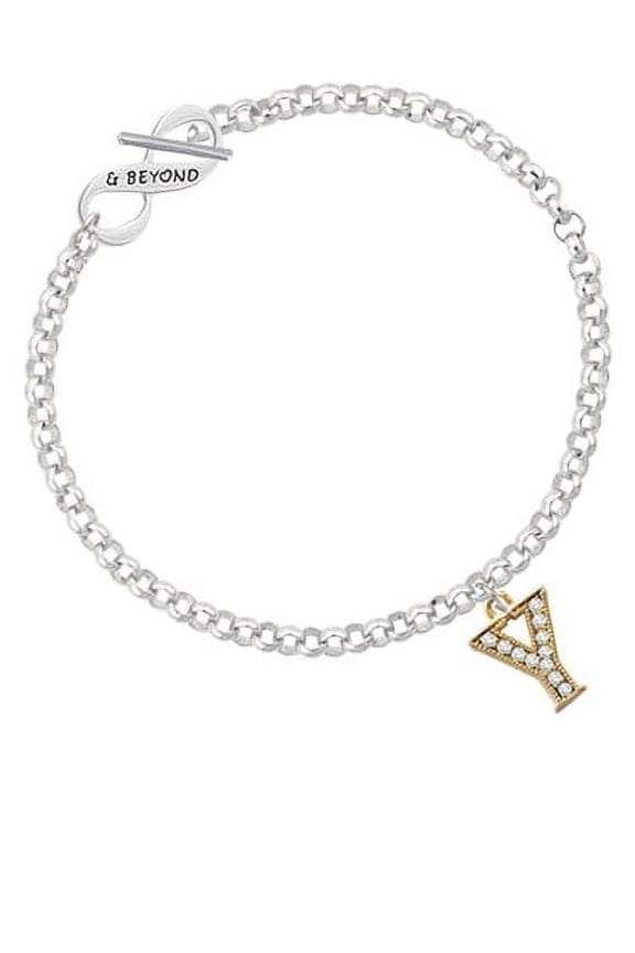 Crystal Gold Tone Initial - Y - Beaded Border - & Beyond Infinity Toggle Chain Bracelet