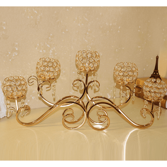 Crystal Gold Unity Candle Holder 5 Heads With Crystal Garlands