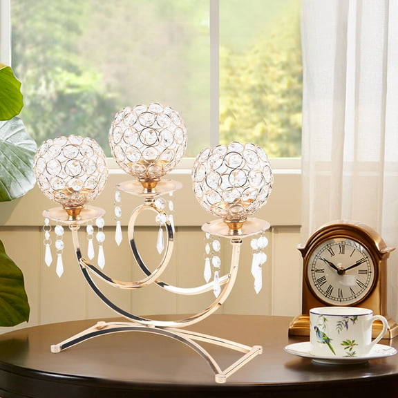 Crystal Golden Candle Holder Candelabra Banquet Table Decor Candlelight Dinner Wedding