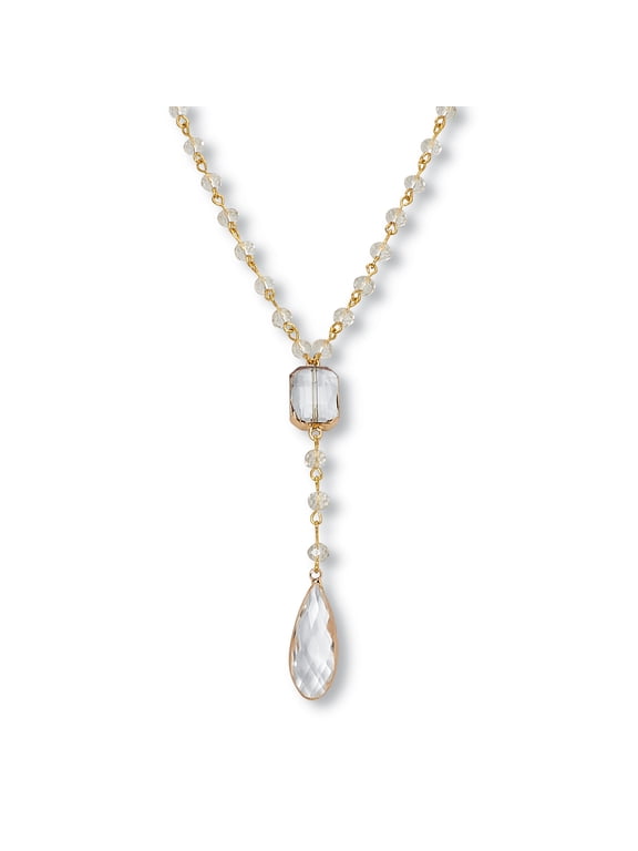 Crystal Goldtone Y Necklace 24-inch length, plus 2-inch extension