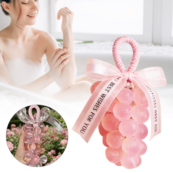 Crystal Grape Soap on a Rope - Handmade Cluster Shaped Hanging Soap, Decorative Body & Hand Soap for Shower, Bathroom & Kitchen, Air Freshening DIY Home Decor & Gift (Pink, 1Pc)