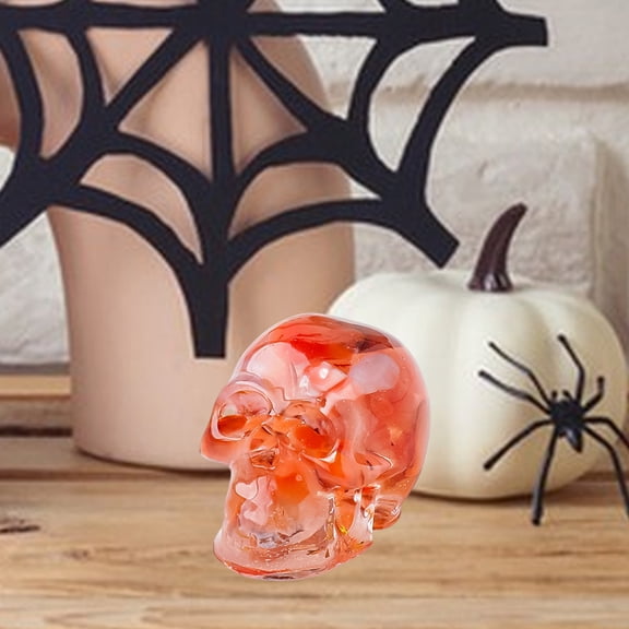 Crystal Gravel Resin Skull Ornament, Natural Stone Drip-Style Ghost Head Decoration for Halloween Table, Mantel, Shelf, Entryway, Party Display, Gothic Collection & Seasonal Gift