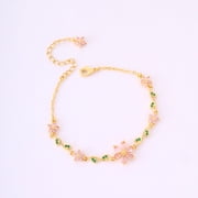 Crystal Green Leaf Flower Bracelet Colorful Zircon Jewelry Accessories Shiny Rhinestone Bangle Adjustable
