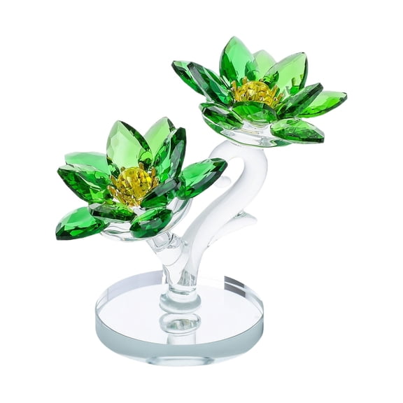 Crystal Green Lotus Flower Figurine, Handmade Glass Lotus Ornament, Feng Shui Crystal Flower Sculpture, Green Lotus Statue for Home Office Desktop Decoration