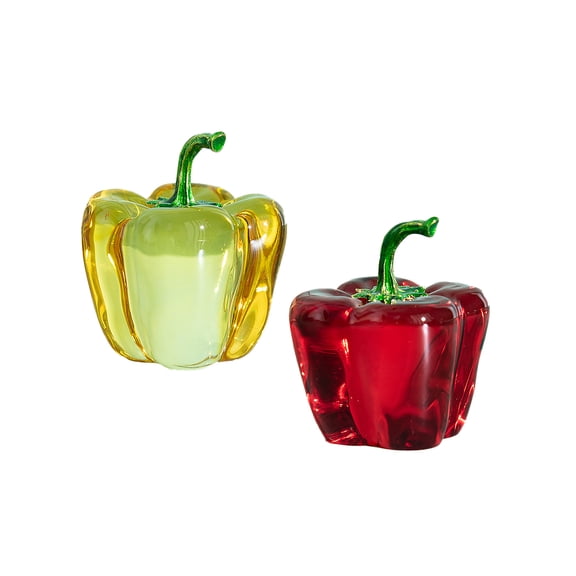 Crystal Green Peppers Figurine Ornament Decorative, Small Sparkly Glass Vegetable Paperweight for Tabletop Centerpiece Home Office Desktop Decor，Red&Yellow