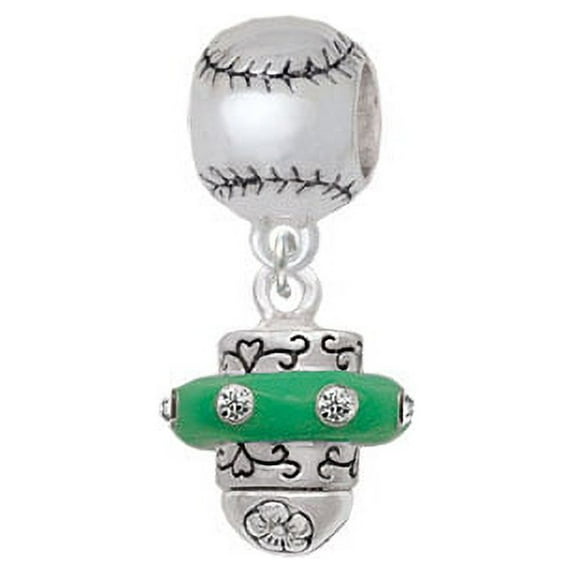 Crystal Green Spinner - Softball Charm Bead
