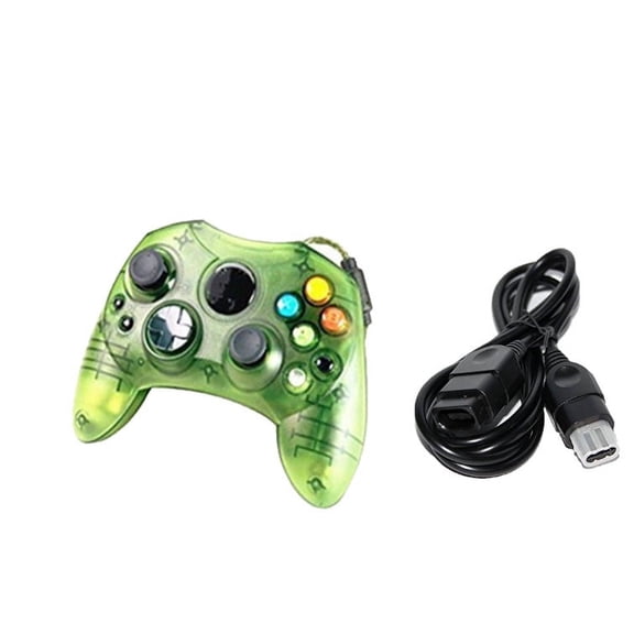 Crystal Green Xbox Original S-Type Controller Bundle Controller And Extension Cable By Mars Devices