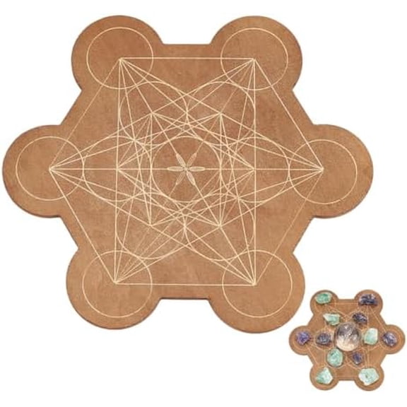 Crystal Grid Board Wooden Geometry Energy Grids Board Practical Divination Board for Crystals Decorative Wooden Board for Stones Geometry Solid Coaster for Home Office Store Table Decoration