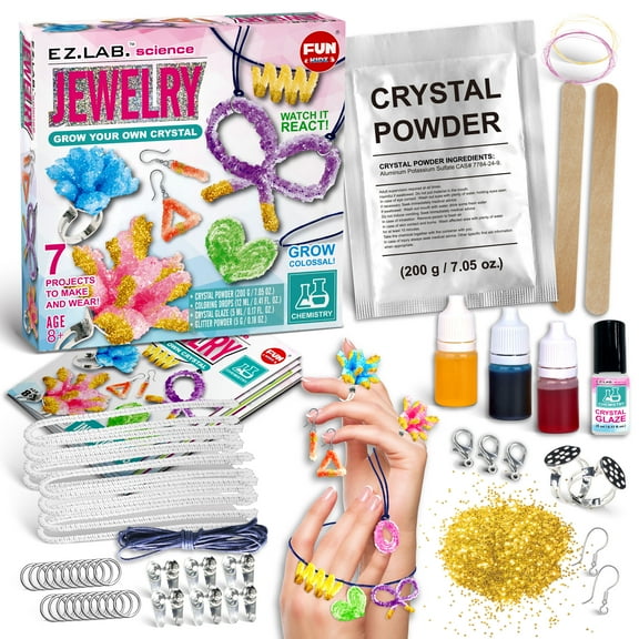 Crystal Grow Jewelry Making Kit for Girls, FunKidz Crystal Growing Kit for Kids Fun Science Experiment Kits