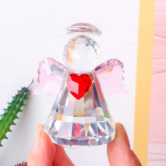 Crystal Guardian Angel with Heart Figurine Small Glass Angels Statues Sparkling Design & Handcrafted Glass Angel Statue Ornaments Sentimental Gift for Cherished Friends Neighbors and Colleagues