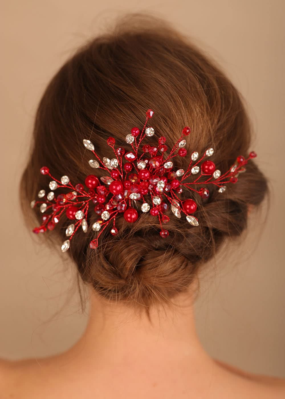 Crystal Hair Comb for Women Red Pearl Wedding Bridal Hair Piece Boho ...