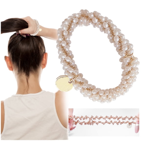 Crystal Hair Ties / Pearl Bracelet Hair Rings - Pearl Design - Crystal Elastic Hair Bobbles 2 in 1 Crystal Hair Holders Bracelet Scrunchies for Women Hair Accessories Braid Scrunch Makeup Organizer