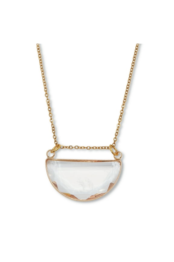Crystal Half Moon Goldtone Pendant Necklace 15-inch plus 2-inch extension