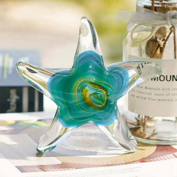 Crystal Handmade Glass Blown Table Decor, Starfish Figurine, Collectible Ornament,Clear and Green