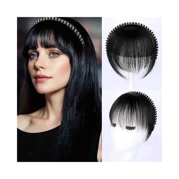 Crystal Headband with 100% Real Human Hair Bangs Straight Forehead Cover