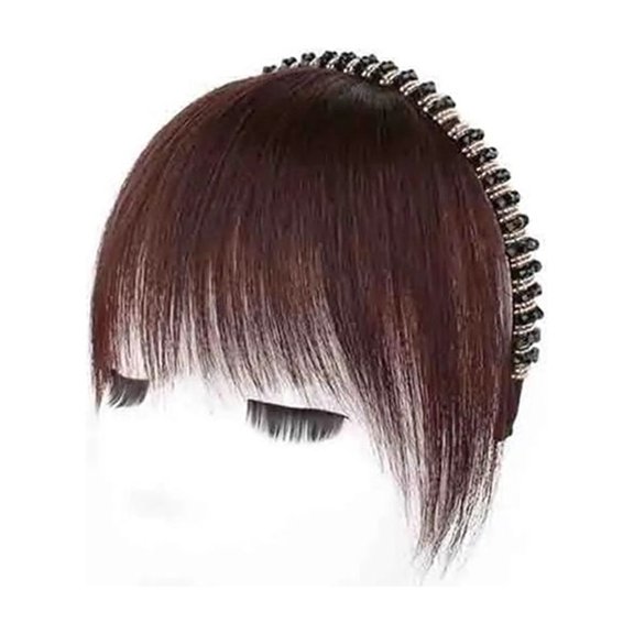 Crystal Headband with 100% Real Human Hair Bangs Straight Forehead Cover
